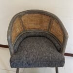 Grey Wooden rattan chair with grey fabric