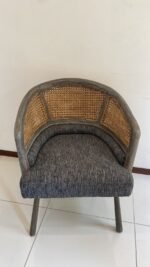 Grey Wooden rattan chair with grey fabric