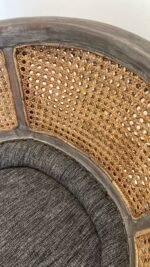 Grey Wooden rattan chair with grey fabric - Image 2