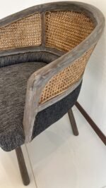 Grey Wooden rattan chair with grey fabric - Image 3