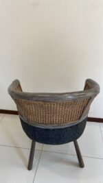 Grey Wooden rattan chair with grey fabric - Image 4