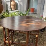 Lela Vintage teakwood round table inlay mother of pearl with folding sides