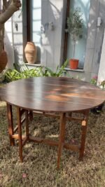 Lela Vintage teakwood round table inlay mother of pearl with folding sides