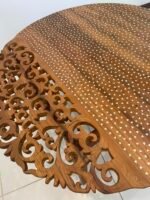 Recycle teakwood round table with side hand carved designed with mother of pearl on top - Image 3