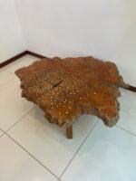 Tula vintage wood coffee table inlay mother of pearl