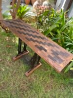 Vintage machine legs console with old teakwood top