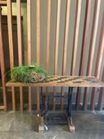 Vintage machine legs console with old teakwood top - Image 3