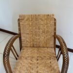 Vintage teakwood rattan low chair & inlay mother of pearl