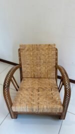 Vintage teakwood rattan low chair & inlay mother of pearl