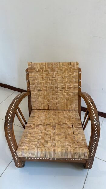 Vintage teakwood rattan low chair & inlay mother of pearl