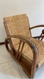 Vintage teakwood rattan low chair & inlay mother of pearl