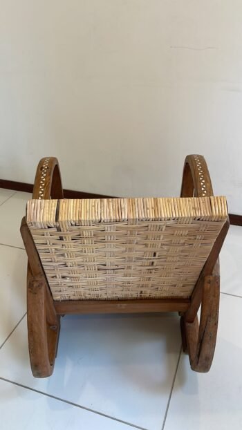 Vintage teakwood rattan low chair & inlay mother of pearl