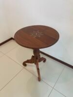 Wood side high round table designed with mother of pearl on top