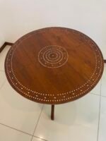Wood side high round table designed with mother of pearl on top