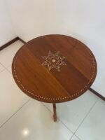 Wood side high round table designed with mother of pearl on top - Image 2