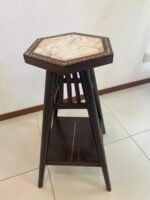 Wooden high side marble top table with line of mortar of pearl