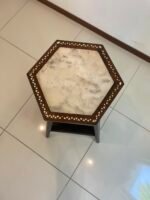 Wooden high side marble top table with line of mortar of pearl - Image 2