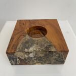 Teakwood & resin candle holder