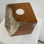 Teakwood & resin candle holder