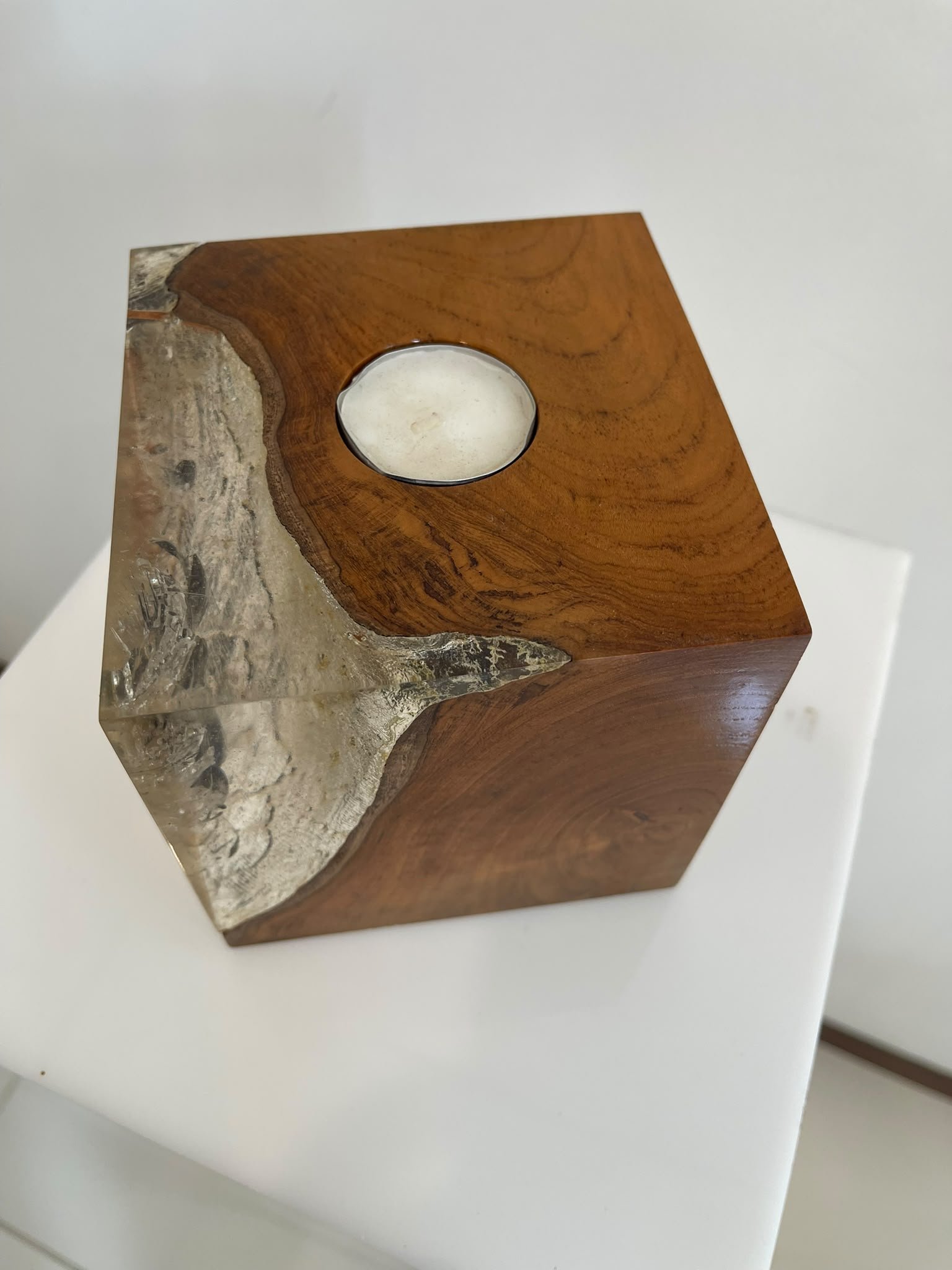 Teakwood2 Teakwood & resin candle holder - Image 1