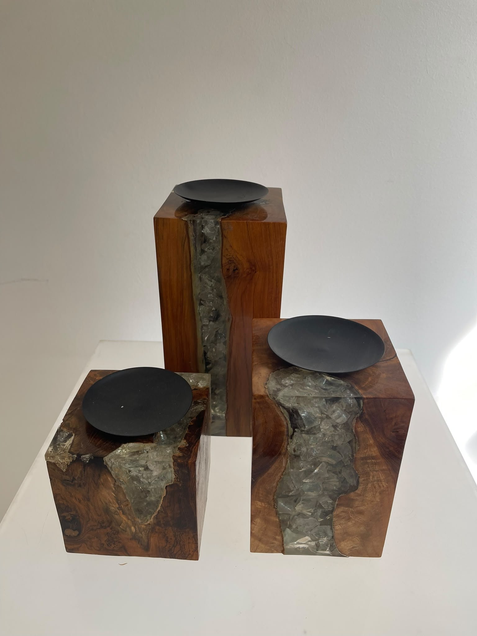 candle Candle holders teakwood & resin Set of 3 pieces - Image 1