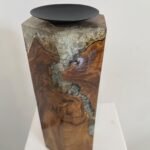 Teakwood & resin candle holder